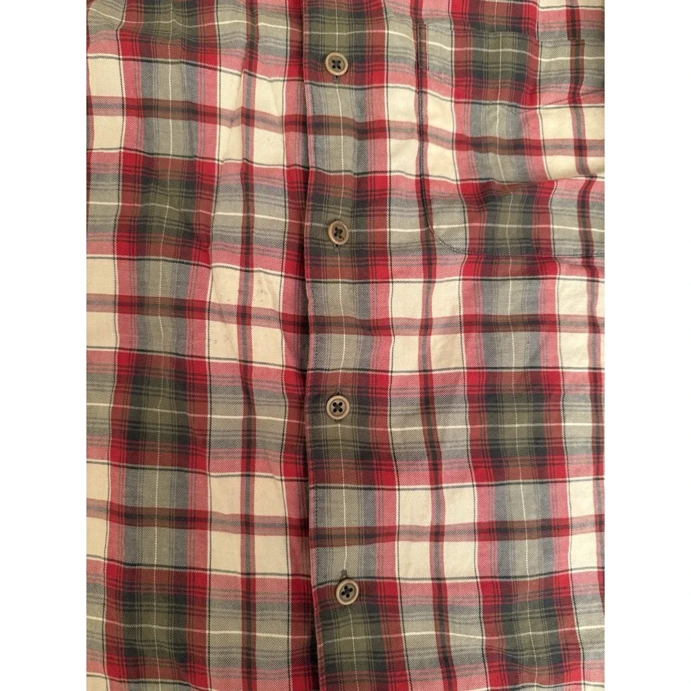Banana Republic Men Large Shirt Plaid Button Down Cotton Red Green Beige Country